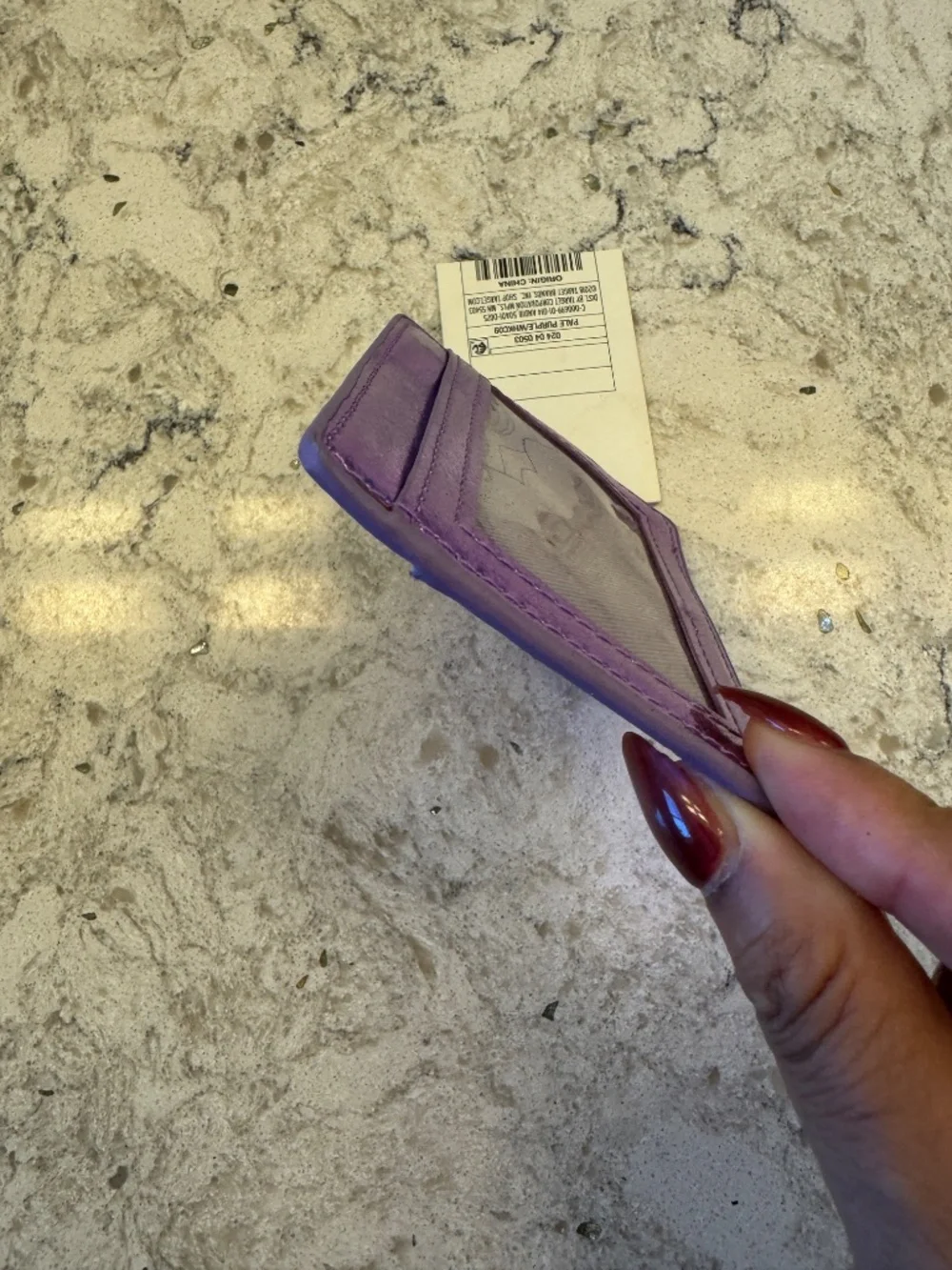 Target brand metallic purple faux leather card holder with clear id window